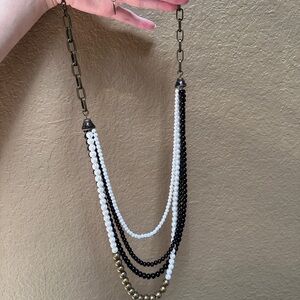 Black and White Layered Necklace with Cascading Chains